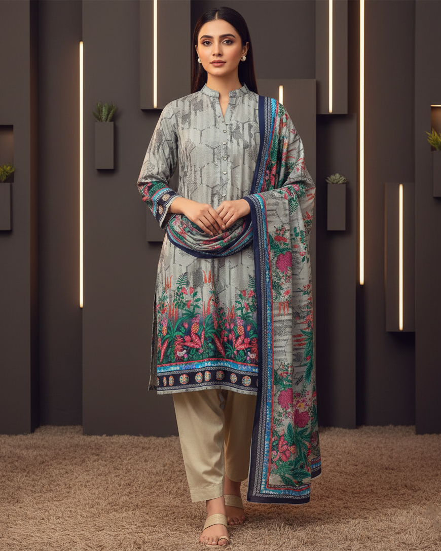 SAPPHIRE POP – Winter Printed Khaddar Suit (3Pc)