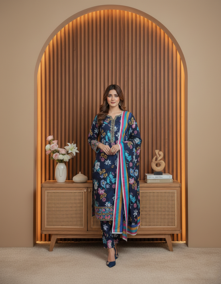 BAROQUE – Digital Khaddar Winter Collection 3Pc Suit