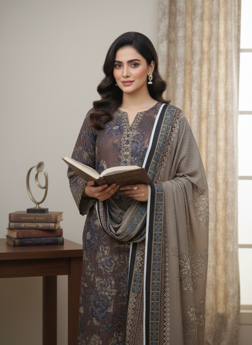 BAROQUE – Premium Digital Khaddar 3-Piece Winter Suit