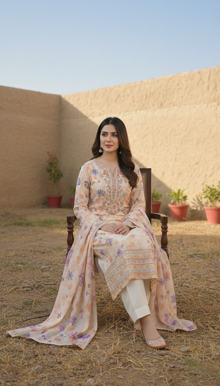 SAYA – Premium Printed Cotton Khaddar 3-Piece Suit