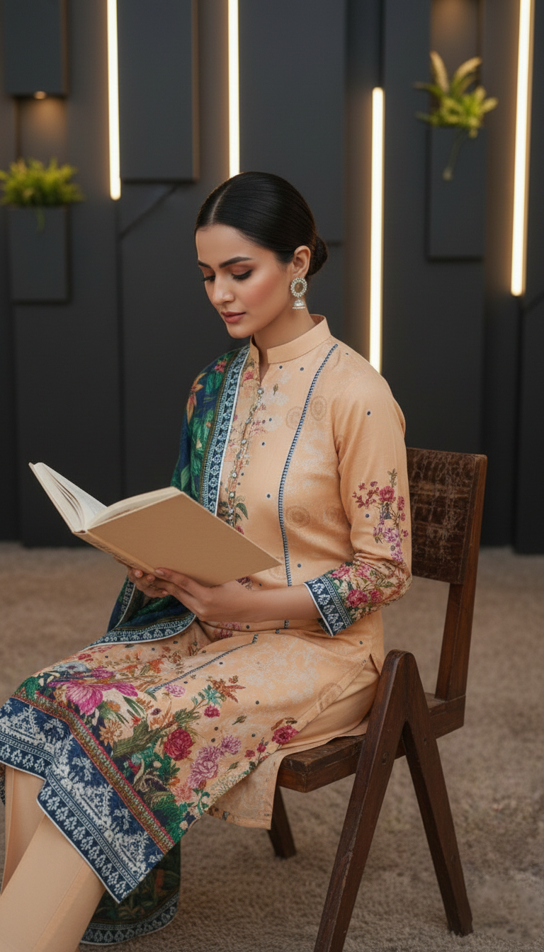 SAPPHIRE POP – Printed Khaddar 3-Piece Unstitched Suit
