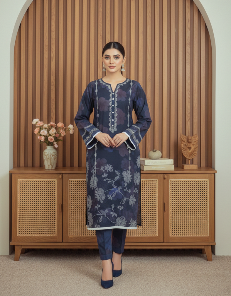 BAROQUE – Winter Digital Khaddar 3Pc Unstitched Dress