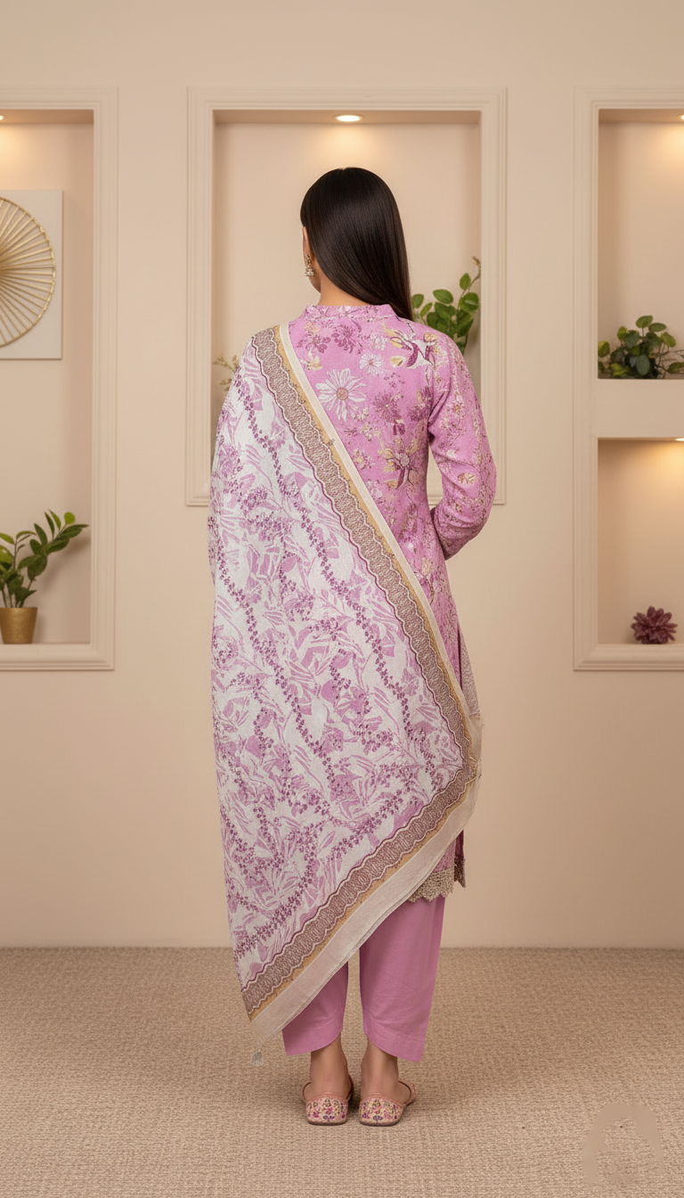 SAYA – Printed Cotton Khaddar Summer Suit (3Pc)