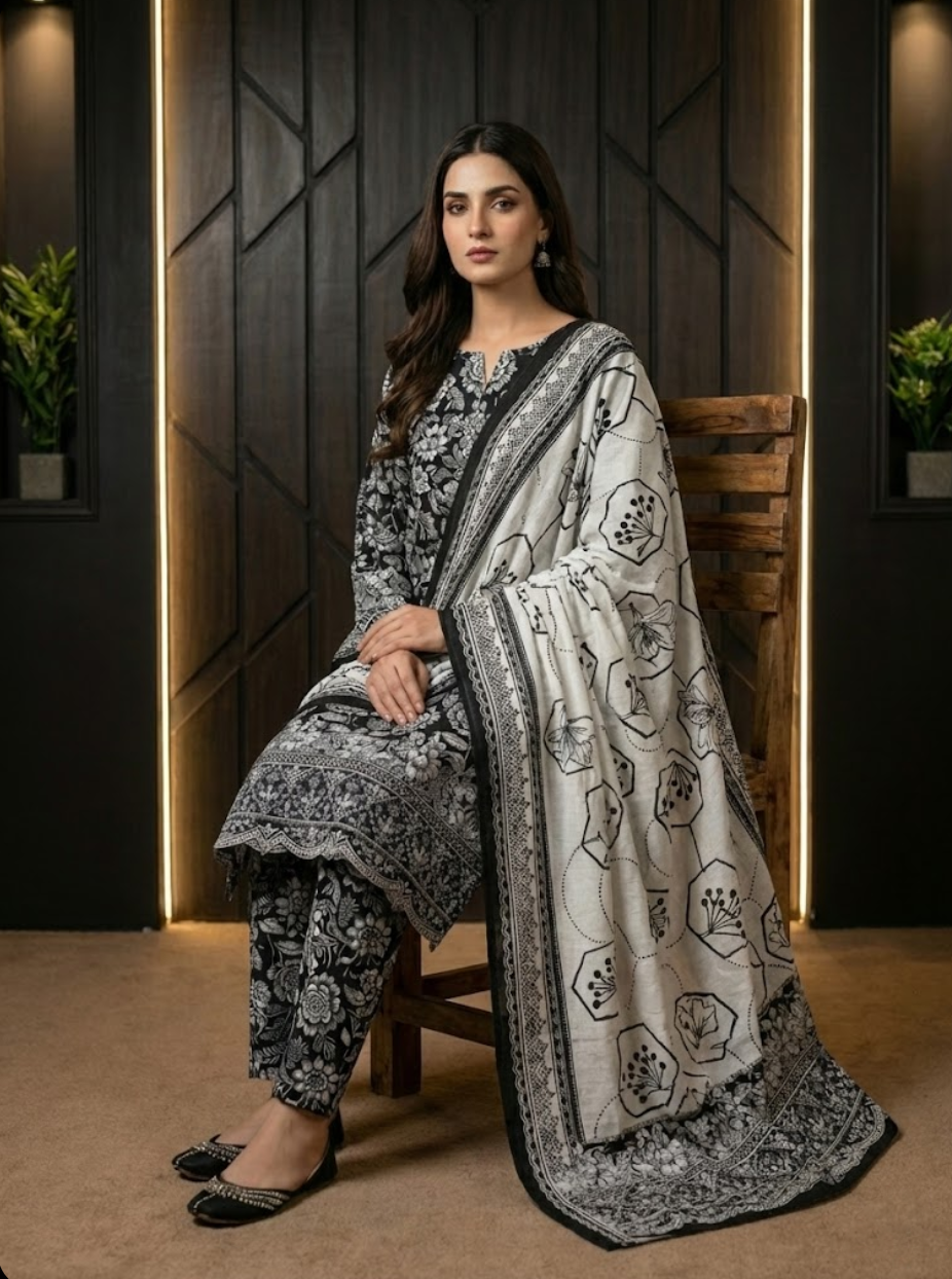 BONANZA NAAZ – Premium Printed 3-Piece Unstitched Suit