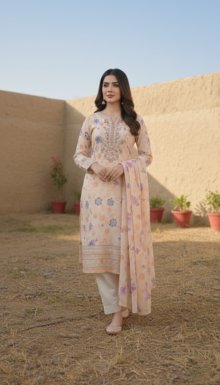 SAYA – Premium Printed Cotton Khaddar 3-Piece Suit
