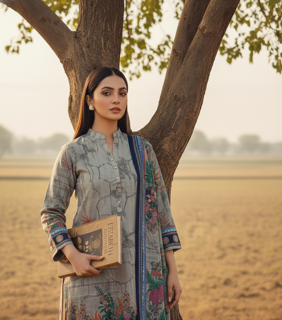 SAPPHIRE POP – Winter Printed Khaddar Suit (3Pc)