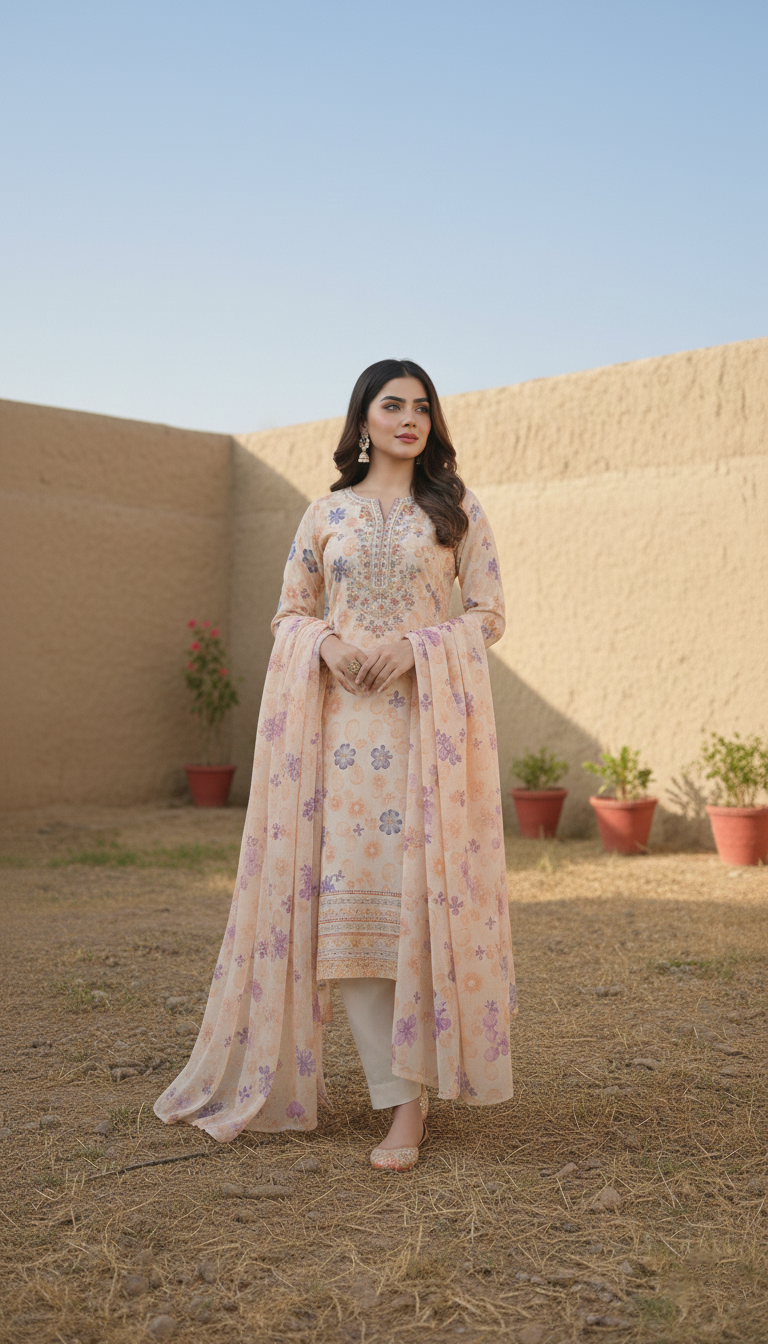 SAYA – Premium Printed Cotton Khaddar 3-Piece Suit