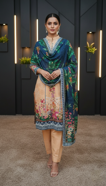 SAPPHIRE POP – Printed Khaddar 3-Piece Unstitched Suit