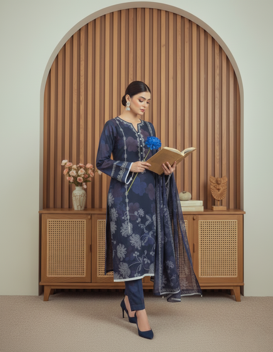 BAROQUE – Winter Digital Khaddar 3Pc Unstitched Dress