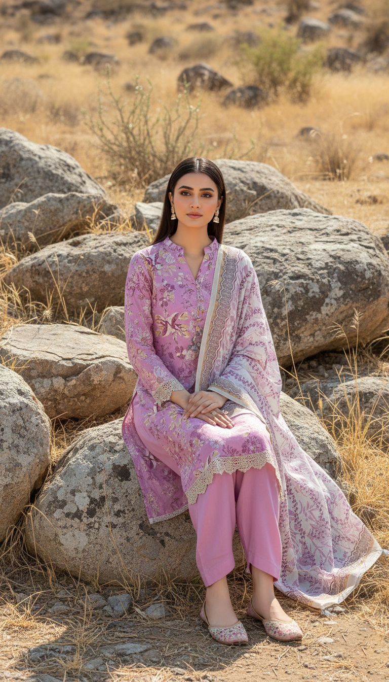 SAYA – Printed Cotton Khaddar Summer Suit (3Pc)