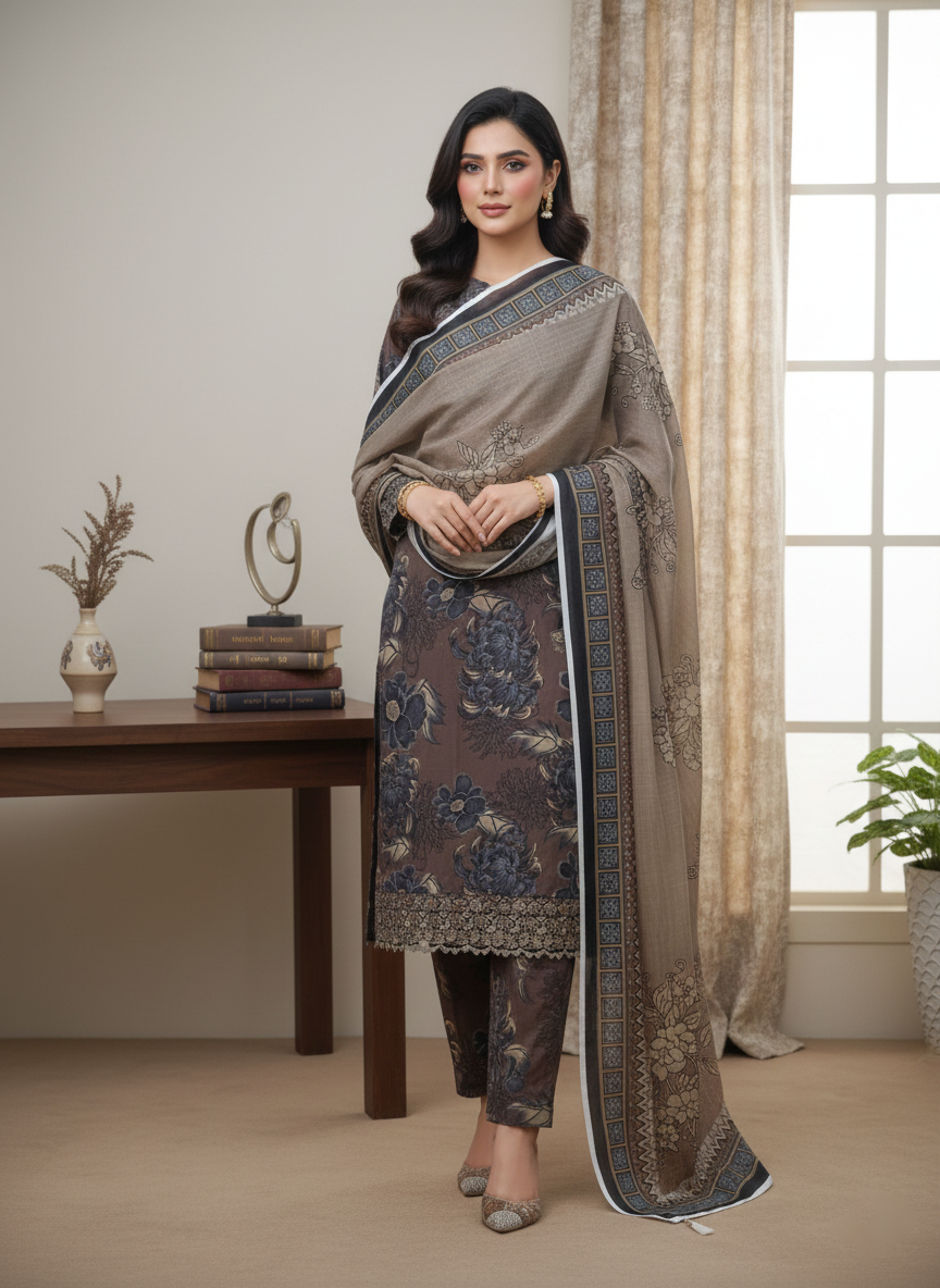 BAROQUE – Premium Digital Khaddar 3-Piece Winter Suit